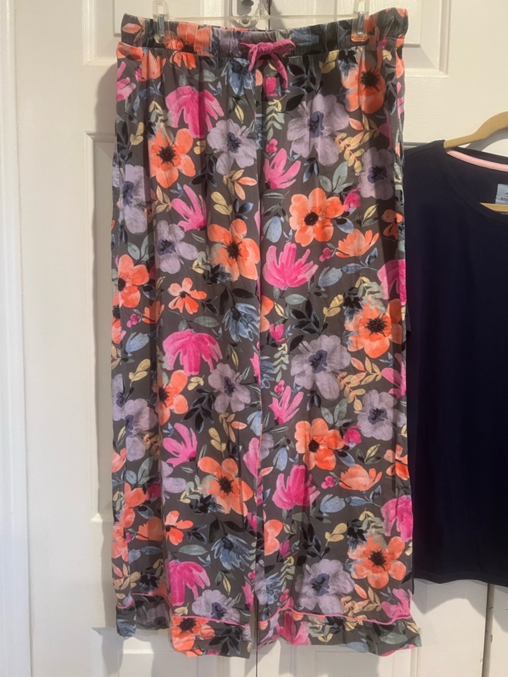 Cynthia Rowley Navy Tee and Floral Gray Pajama Set - Picture 2 of 12